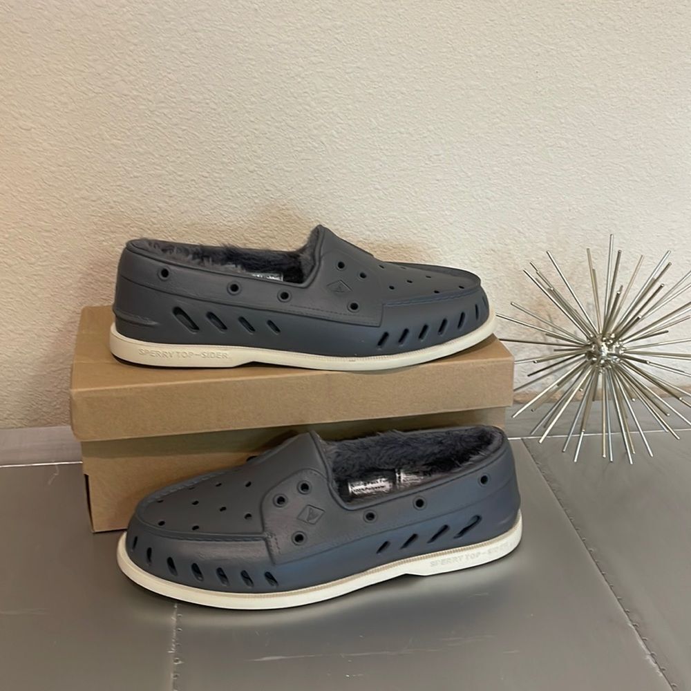 Sperry‎ Top-Sider Float Cozy Faux-Fur Lined Boat Shoes Men's 10 GREY NWT